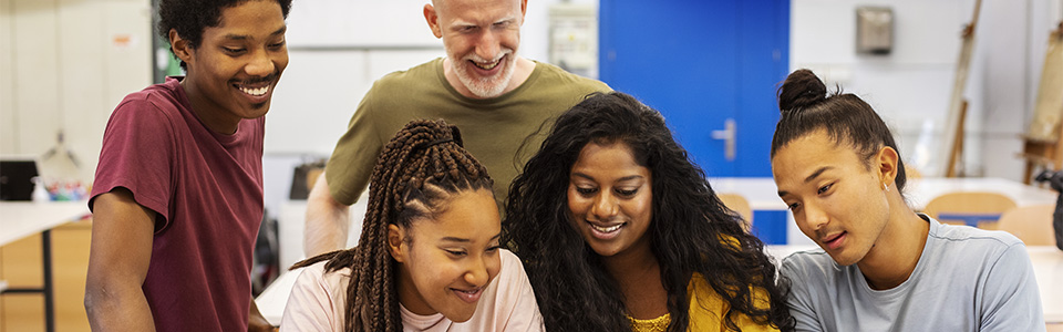Group of diverse students working together