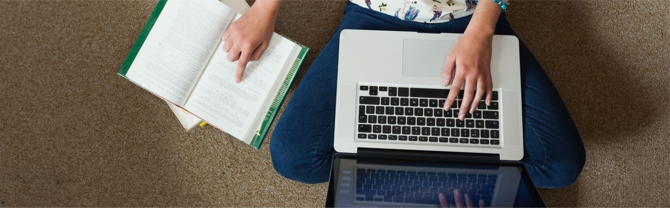 Student studying with laptop